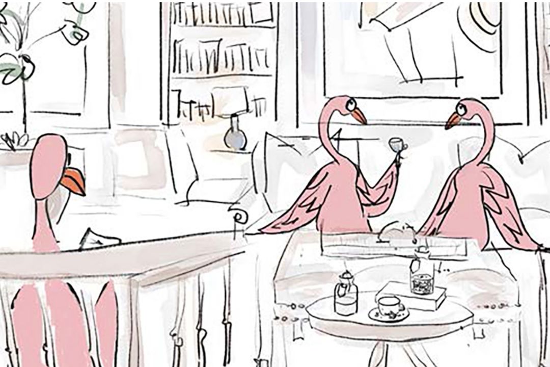 Children's menu illustration with swans