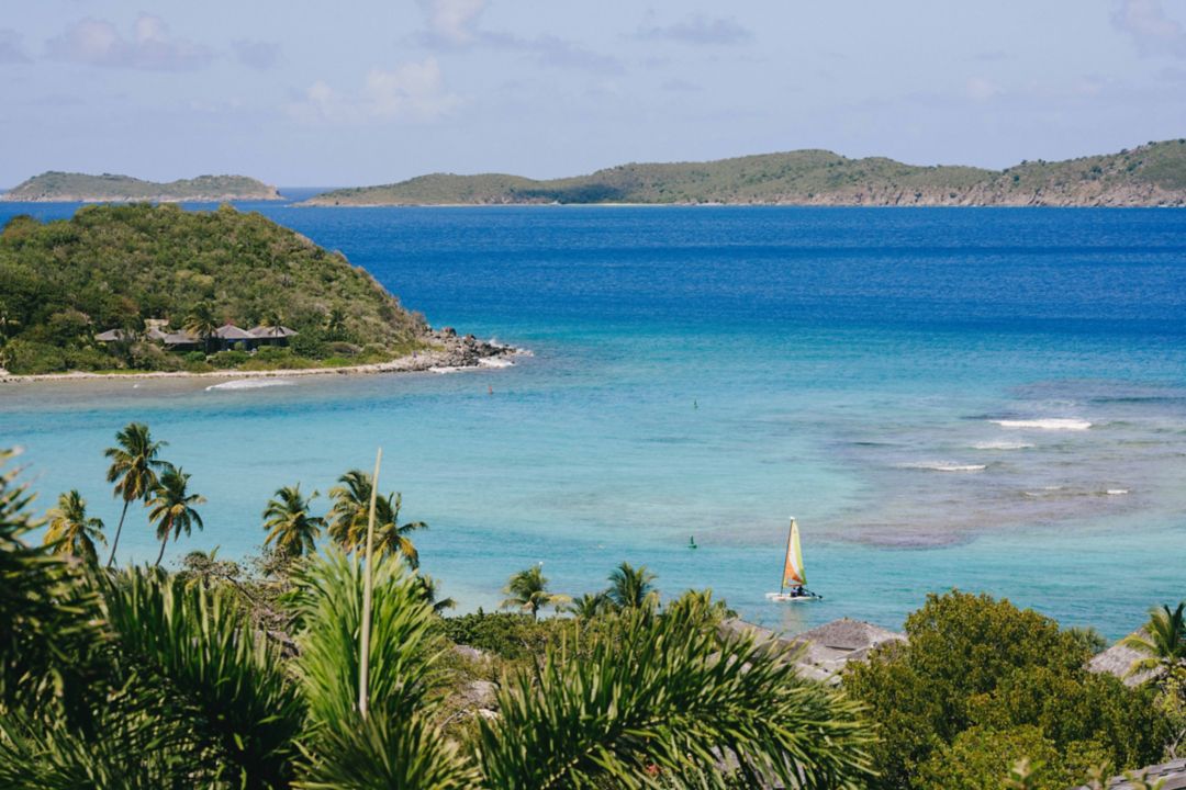 Aerial view of the ocean from Rosewood Little Dix Bay