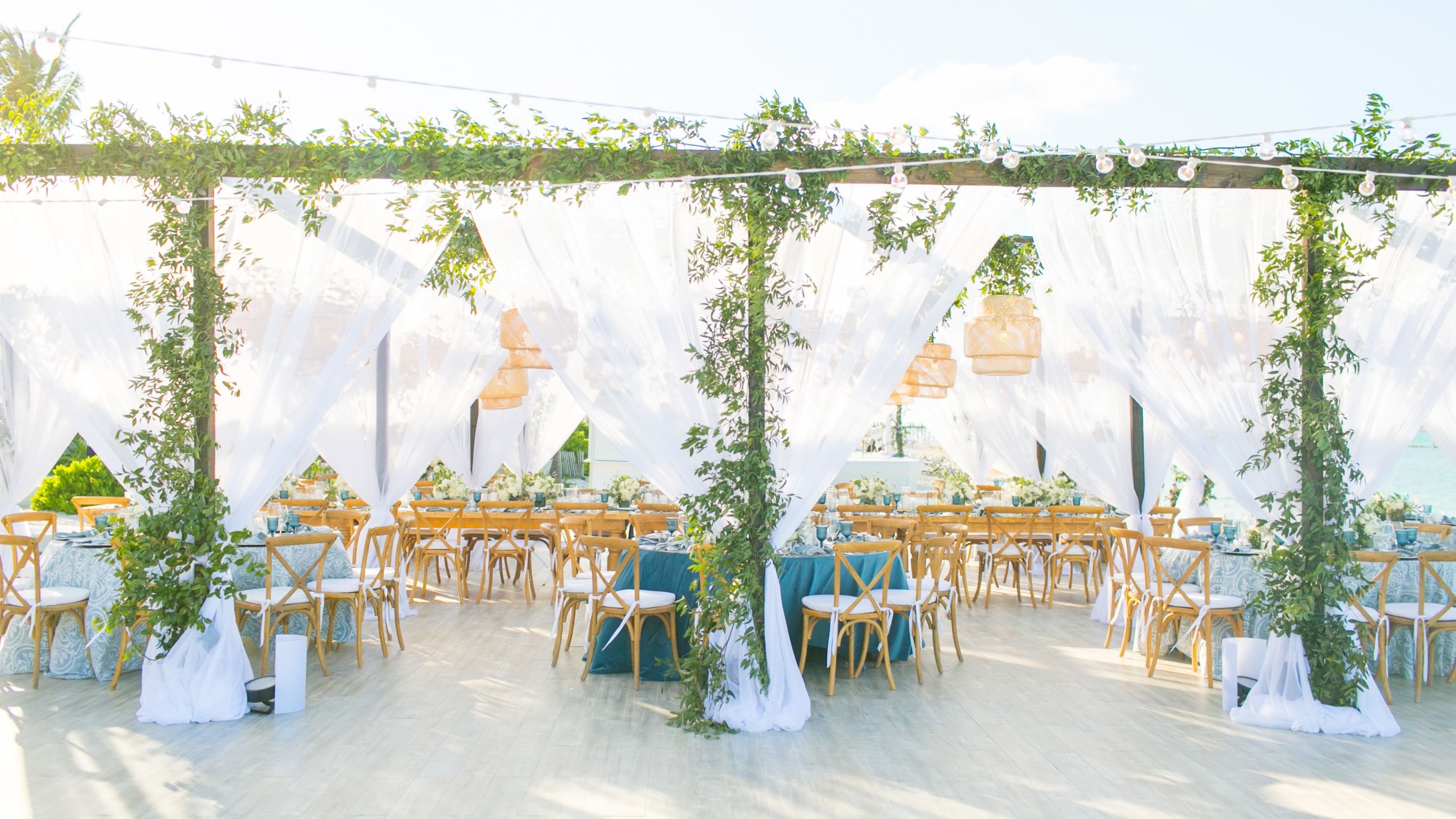 Wedding reception setup on beach