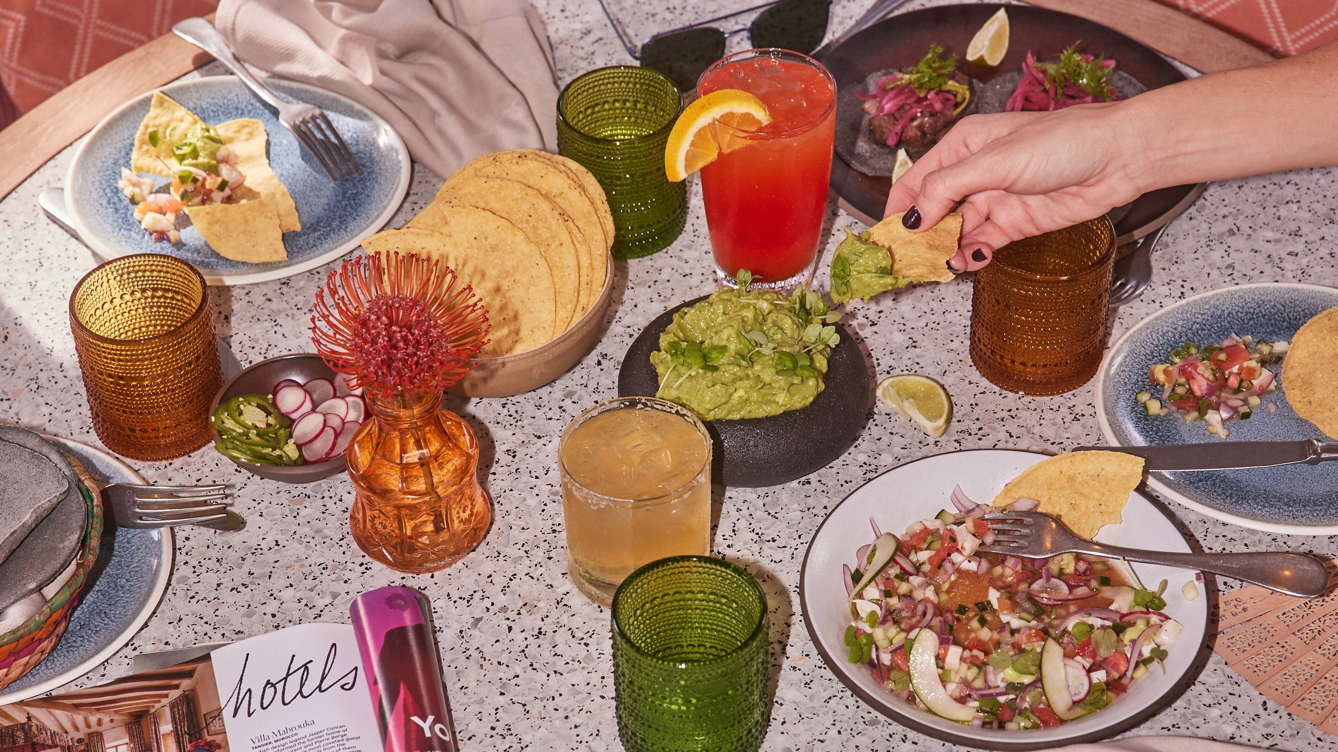 Table setting of food at Costa