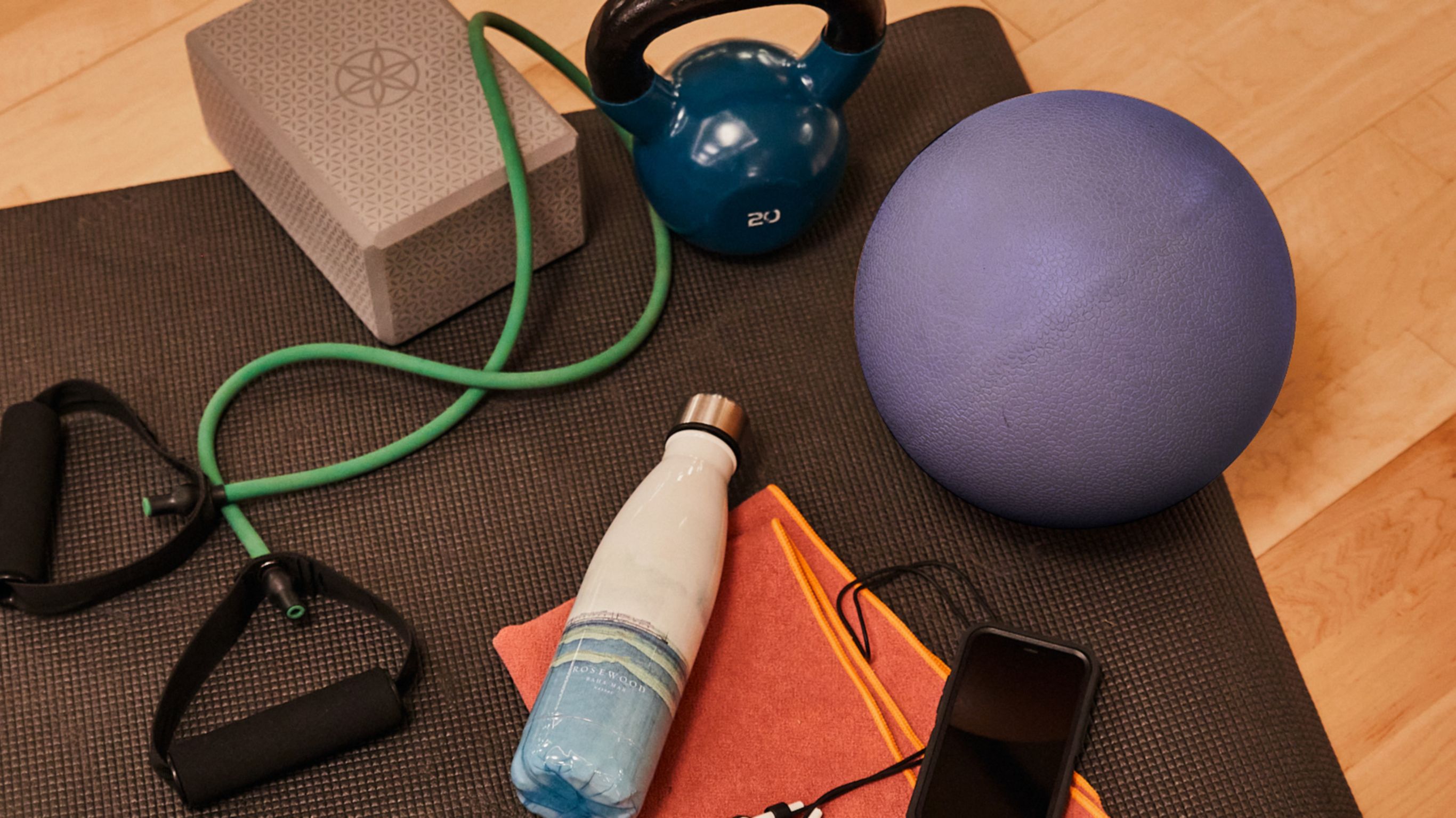 Fitness center equipment on yoga mat