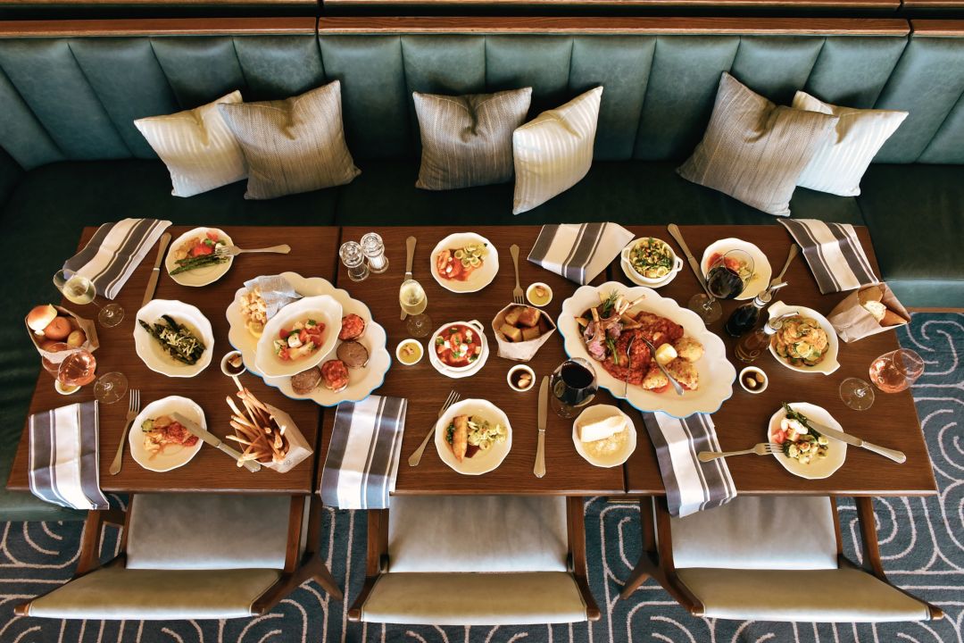 Aerial view of brunch items