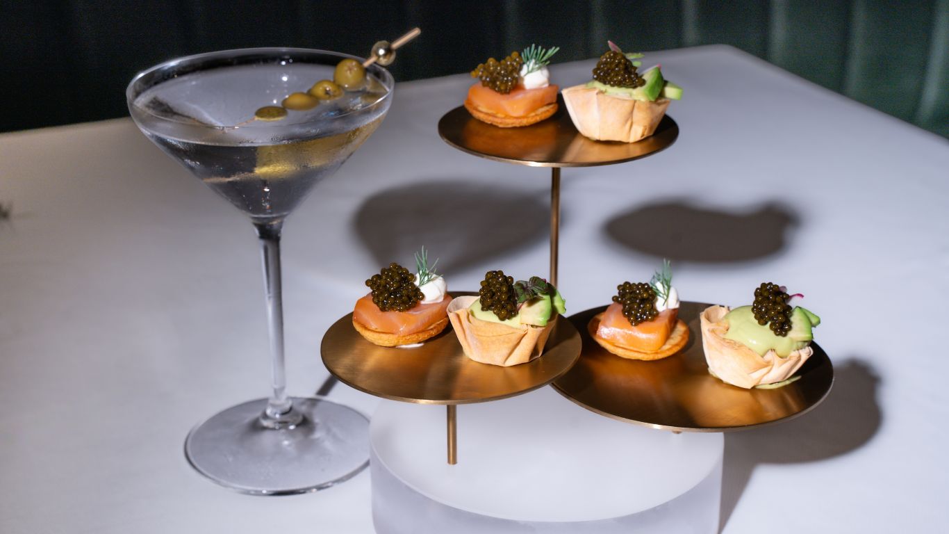 Tray of Caviar with martinis