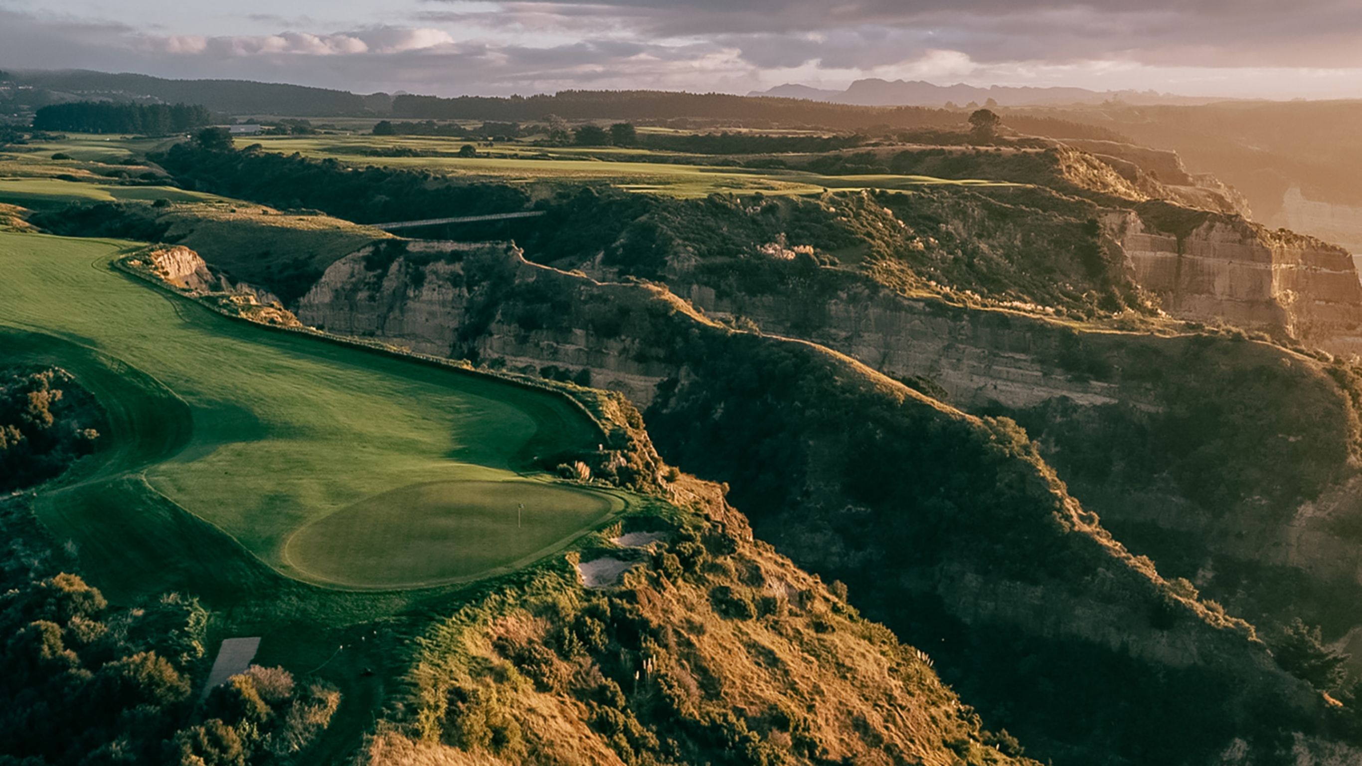 Aerial view of the deep ravines between the fairways