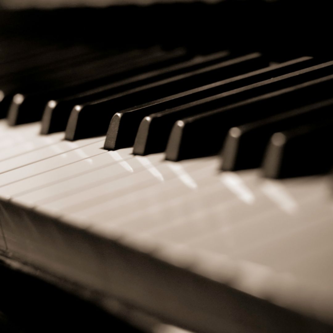 A close-up view of piano keys.