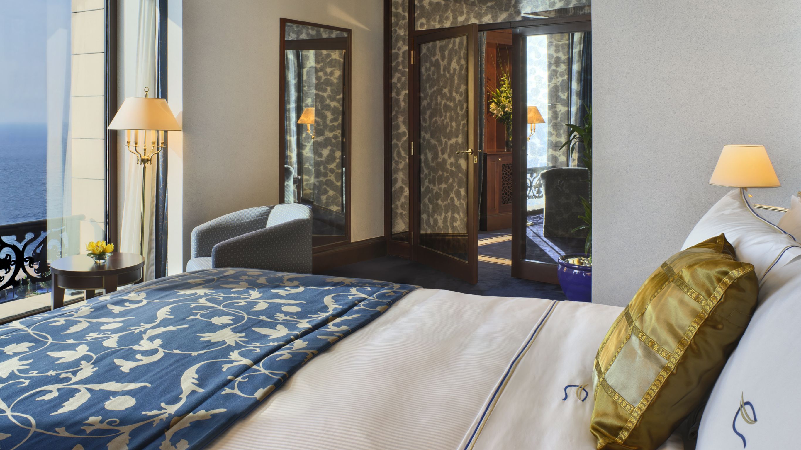 interior of a luxury one-bedroom Rosewood Suite with view overlooking the Jeddah corniche at Jeddah Rosewood hotel