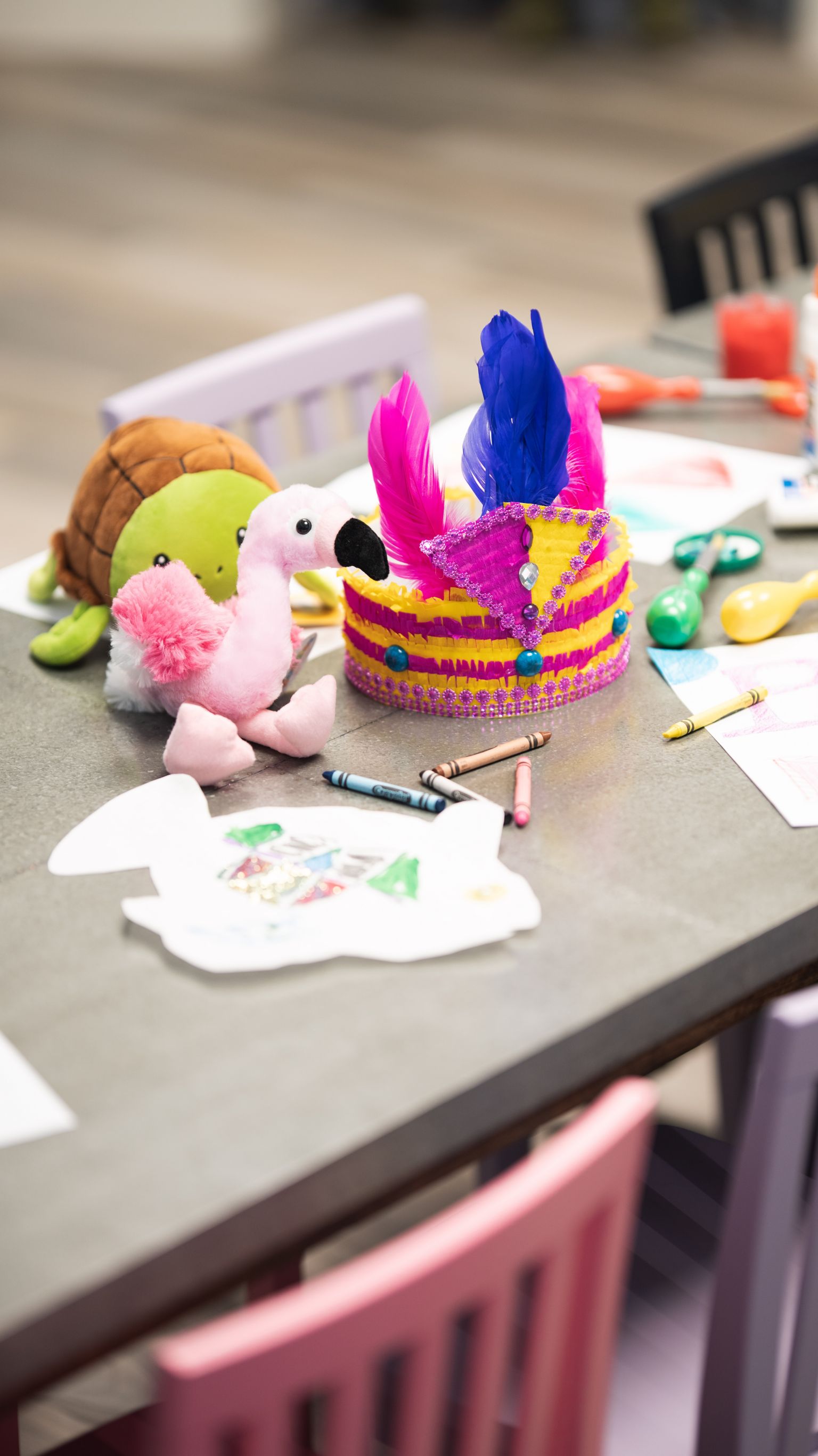 plush toys & arts & crafts on a table