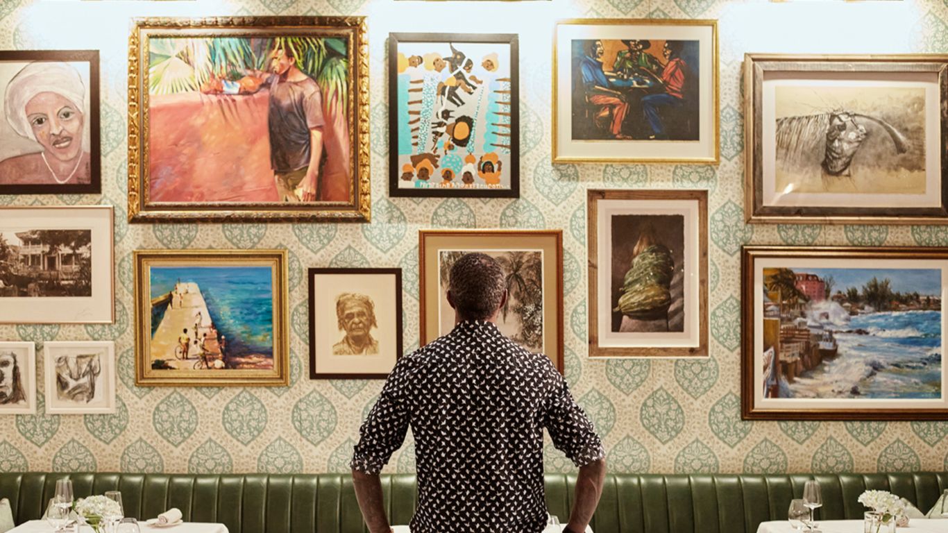 John Cox observing artwork