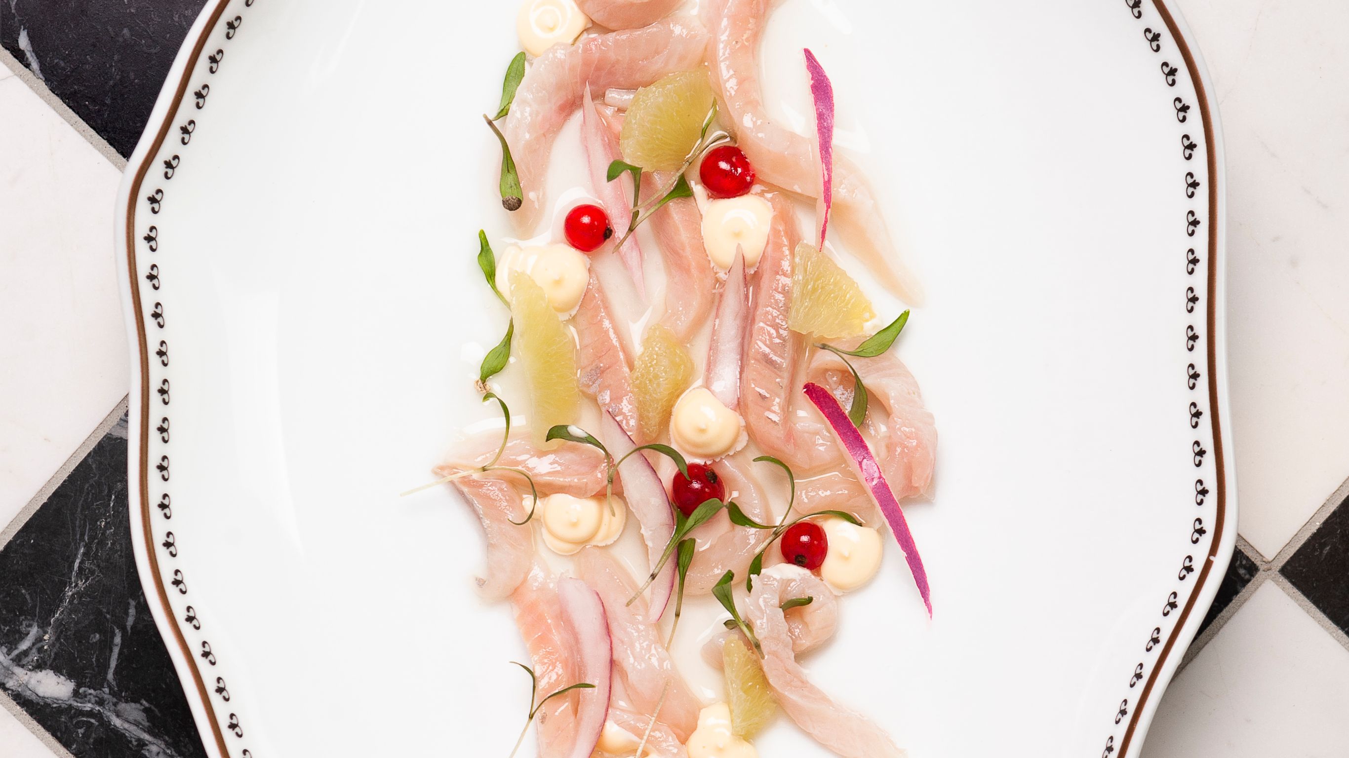 Vibrant dish artfully presented at a Vienna  restaurant.