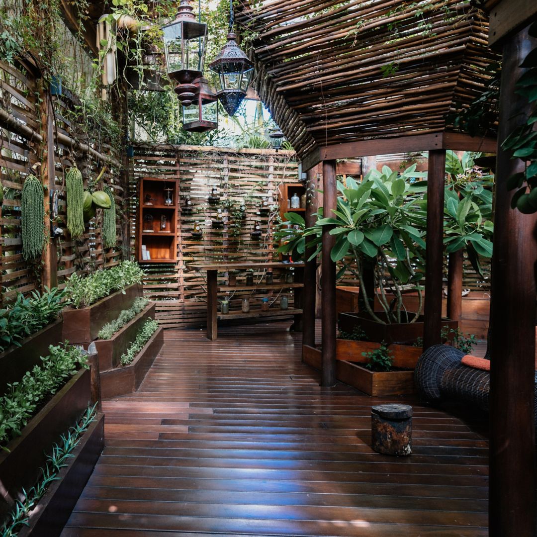 Rosewood Mayakoba's Kuxtal Sensory Garden, a darkly wooded room filled with local plants and ingredients
